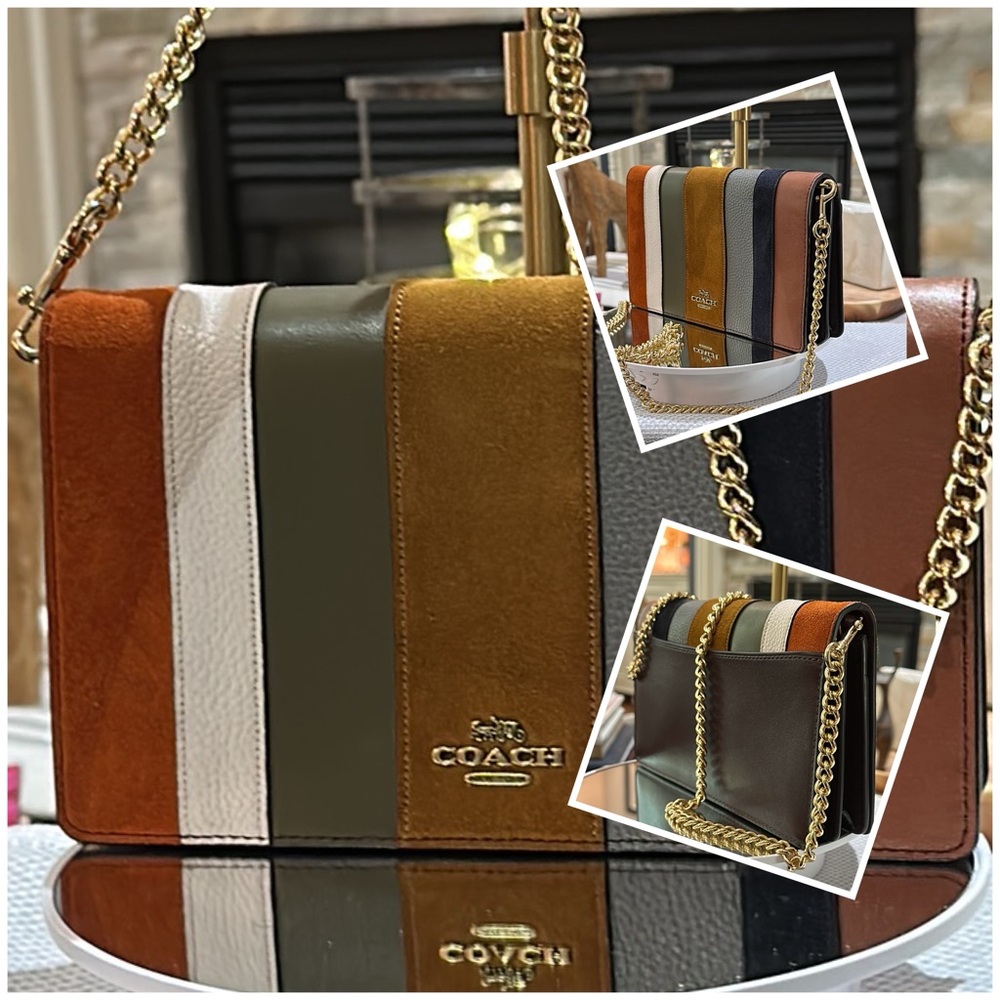 Authentic COACH Callie Canvas & Leather Foldover Clutch Crossbody Bag 2-Way EUC